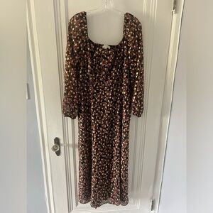 Loft Shimmer Dot Square Neck Midi Dress